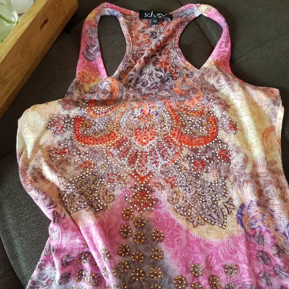 Embellished Colorful Tie-dyed Racerback Tank Top from Italy - Picture 15 of 17